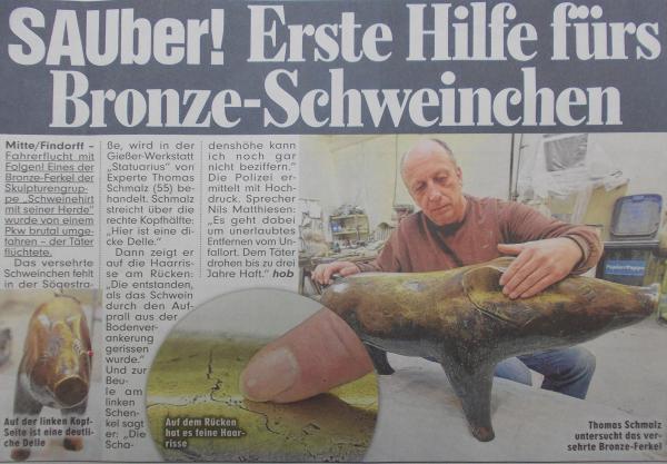 Pressebericht Bild-Zeitung, SAUber! Erste Hilfe fürs Bronze-Schweinchen